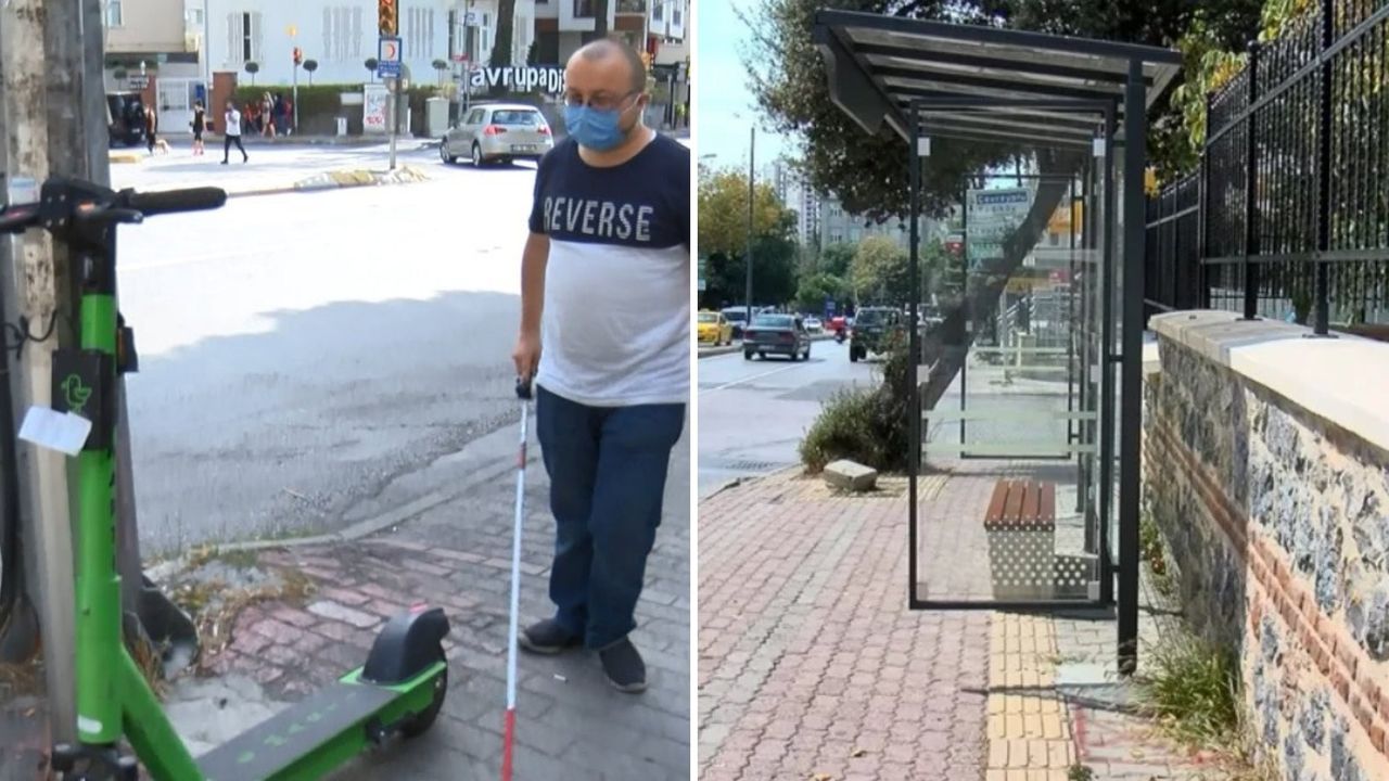 Üsküdar'da görme engellilerin yolunun üzerine otobüs durağı yapıldı