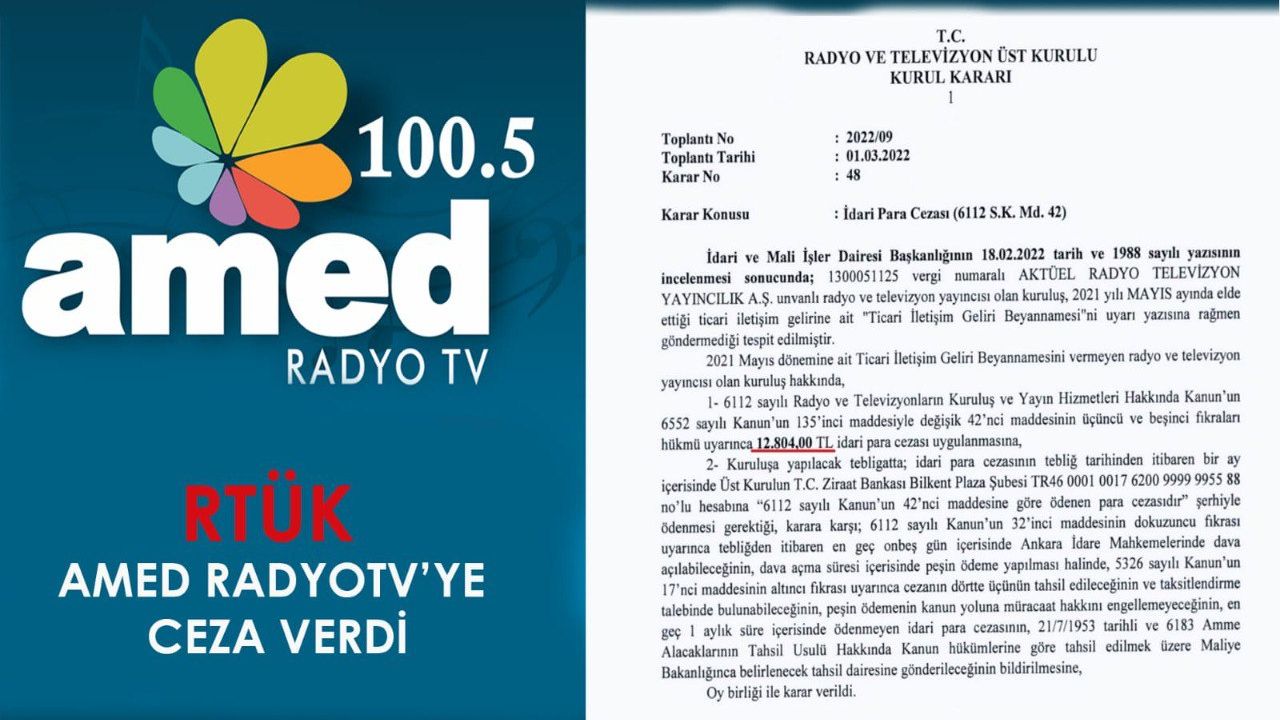 Radyo Televizyon Üst Kurulu'ndan Amed Radyo TV'ye ceza