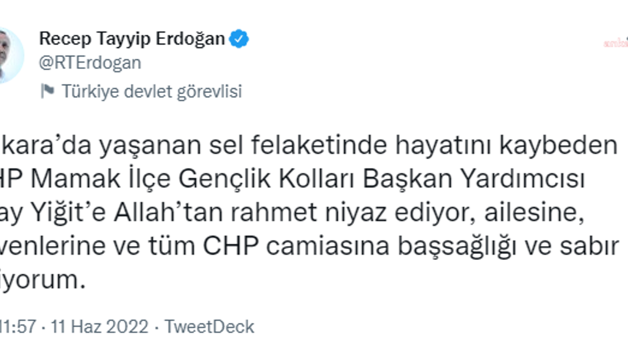 Erdoğan’dan CHP’li İlkay Yiğit için taziye mesajı