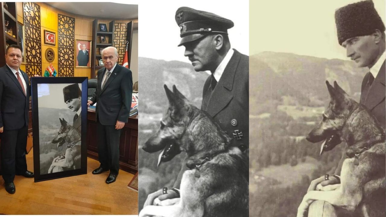 Hitler'in fotoğrafına Atatürk'ü yerleştirip, Bahçeli'ye hediye etti