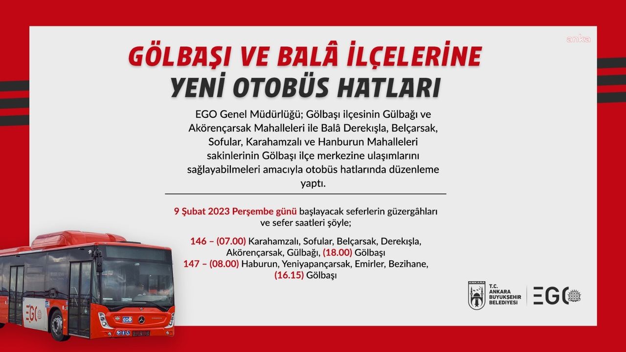 Ankara Büyükşehir'den Gölbaşı ve Balâ'ya yeni otobüs hatları
