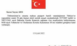 Türkmenistan vatandaşlarına vize muafiyeti kaldırıldı