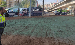 Şanlıurfa'da bazı "yeşil" işler: Erdoğan'ın ziyareti öncesi boş alanı yeşillendirmek yerine toprağı yeşile boyuyorlar