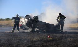 Kırklareli'nde kaza yapan otomobil yandı
