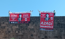 Diyarbakır surlarına asılan “Azadi İmamoğlu” pankartına el konuldu