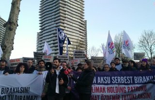 Sendikalar, Başaran Aksu ve Esra Işık’ın tutuklanmasını Limak Holding önünde protesto etti