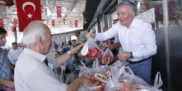 Honaz Belediyesi, kendi arazilerinde yetiştirdiği domatesleri hasat ederek halka ücretsiz dağıttı