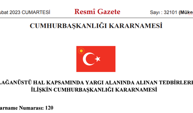 OHAL kapsamında yargı alanında alınacak tedbirlere ilişkin kararname