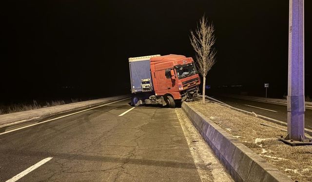 Erzurum'da aydınlatma direğine çarpan tırın sürücüsü yaralandı