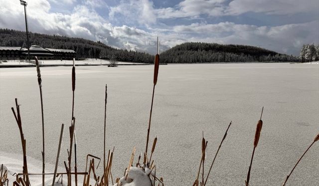 Düzce'deki Topuk Yaylası Göleti buz tuttu