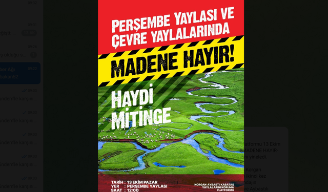 Perşembe Yaylası’nda madene karşı miting düzenlenecek