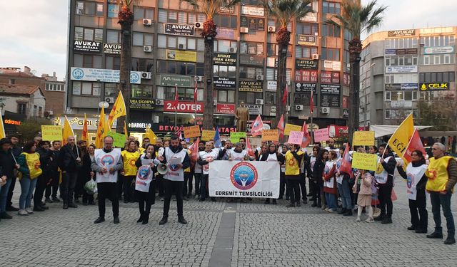 Edremit'te eğitim emekçileri şiddeti protesto etti