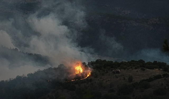 Bursa-Balıkesir sınırında çıkan orman yangınına müdahale sürüyor