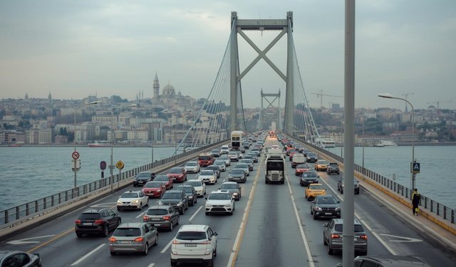 İstanbul'da trafik yoğunluğu, araçla güçlükle ilerliyor