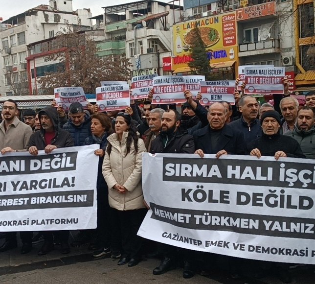 BİRTEK-SEN Genel Başkanı Türkmen’in tutuklanması Gaziantep’te protesto edildi