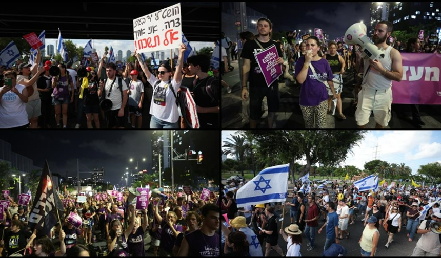 İsrail, Tel Aviv'de on binlerce kişiden hükümete protesto
