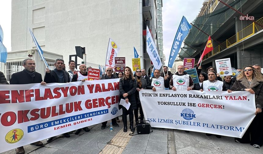 İzmir'de KESK’ten TÜİK önünde enflasyon tepkisi: Memurun sofrasından aylık 370 adet ekmek eksilecek