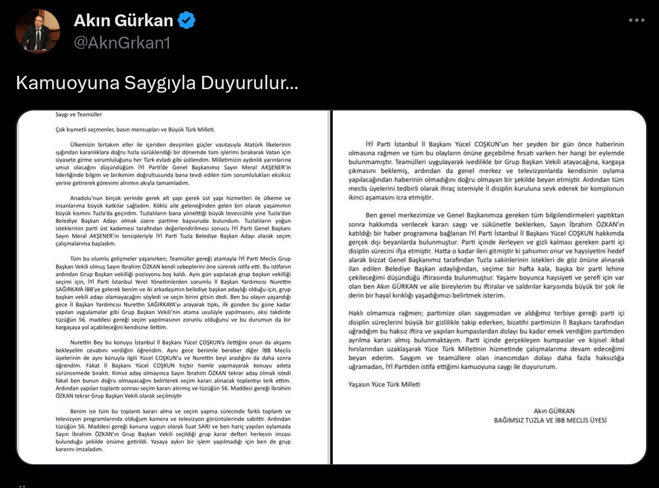 Screenshot 2023 12 25 At 17 58 43 (1) X'te Akın Gürkan Kamuoyuna Saygıyla Duyurulur… Https T.co O8Rjselajo X