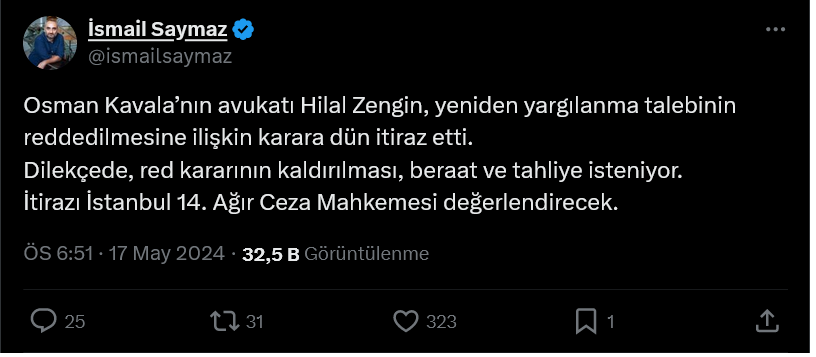  İsmail Saymaz'ın X paylaşımı