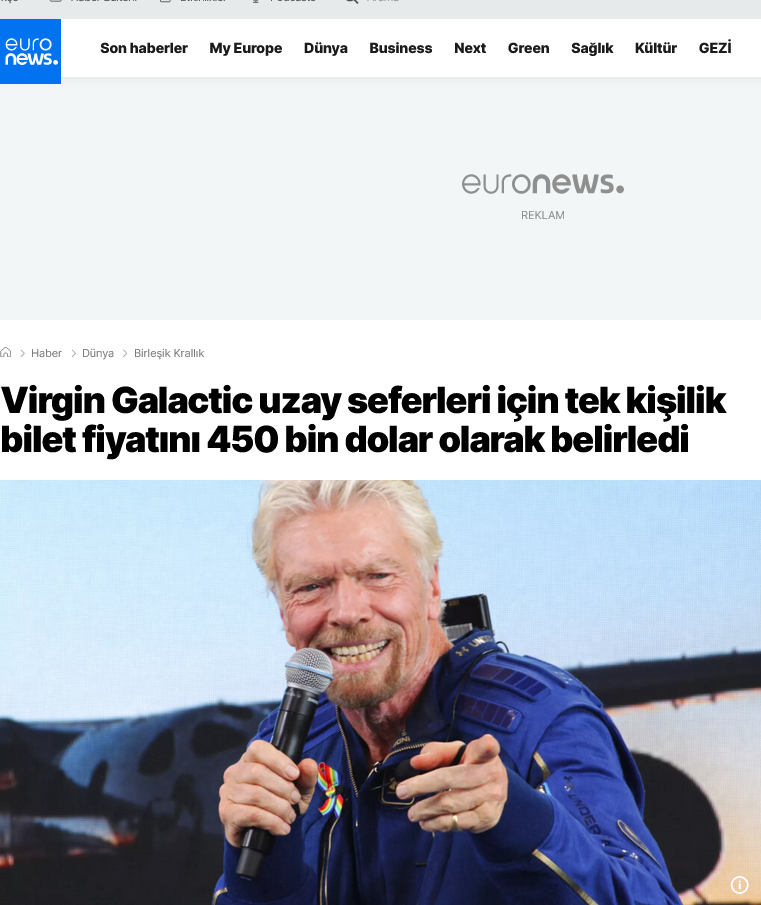 Dw Türkçe'nin Virgin Galactic Uçuşlarının Fiyatı Hakkındaki Haberi