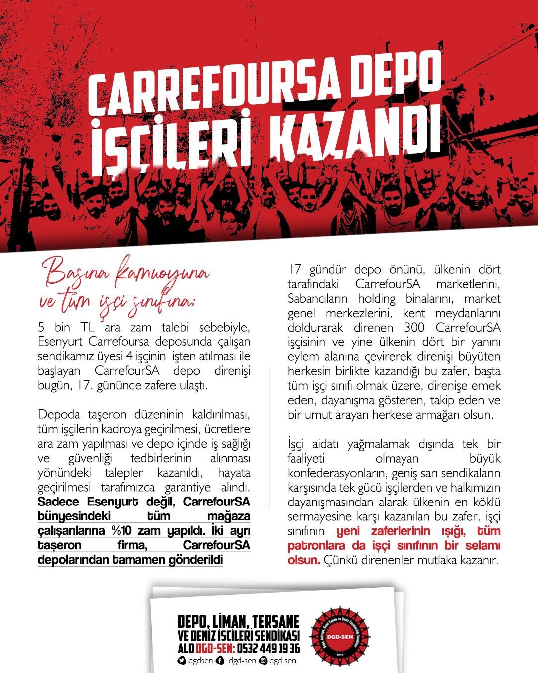 CarrefourSA depo işçileri kazandı