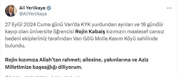 Rojin Kabaiş'in Cansız Bedeni Bulundu