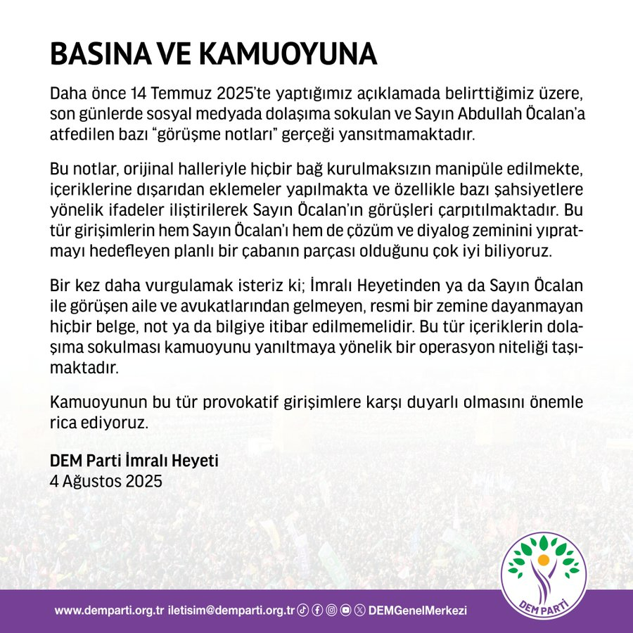 Dem Parti İmralı Heyeti Açıklaması