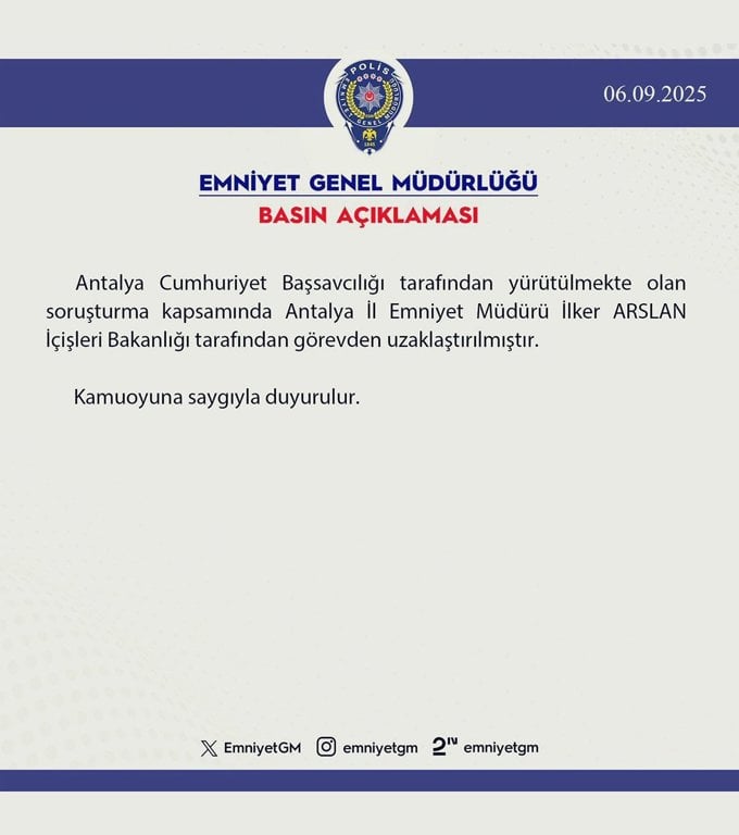 Antalya Emniyet Muduru Ilker Arslan Gorevden Uzaklastirildi