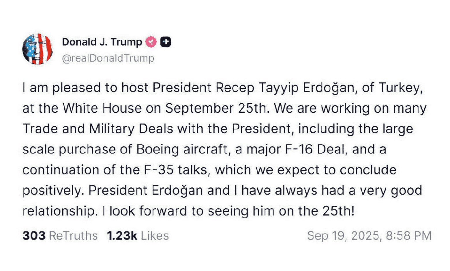 Trump Erdoğan X Paylaşımı