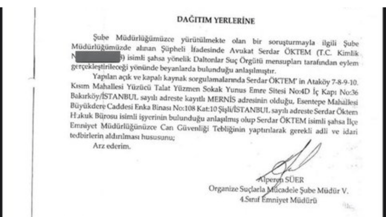 Serdar Öktem'e Yapılan Suikast Öncesi Emniyet'in Yaptığı Daltonlar Uyarısı