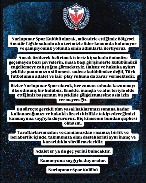 Nurlupınarspor'dan Açıklama